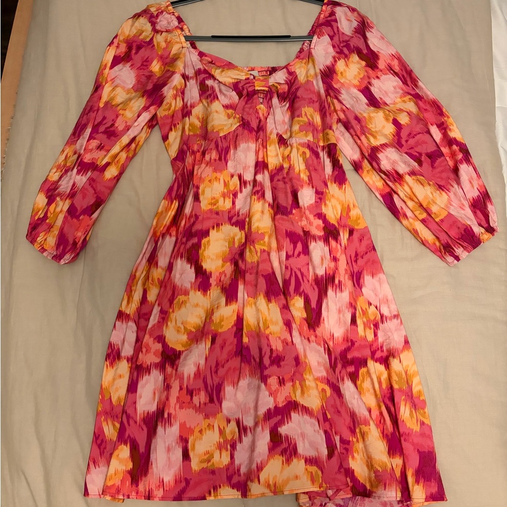 LOFT Vibrant Pink and Yellow Floral Dress